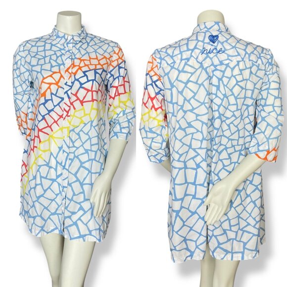 Desigual Shirt Dress Tunic Mini Rainbow Print Abstract Colorful Sz 40 US Medium - Picture 5 of 16